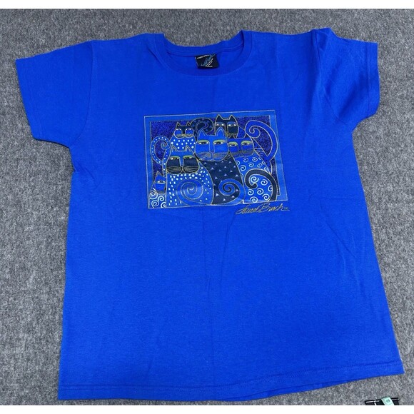 Vintage Laurel Burch Cotton Tee Shirt Cats Royal Blue Unisex Medium NICE - Picture 2 of 7